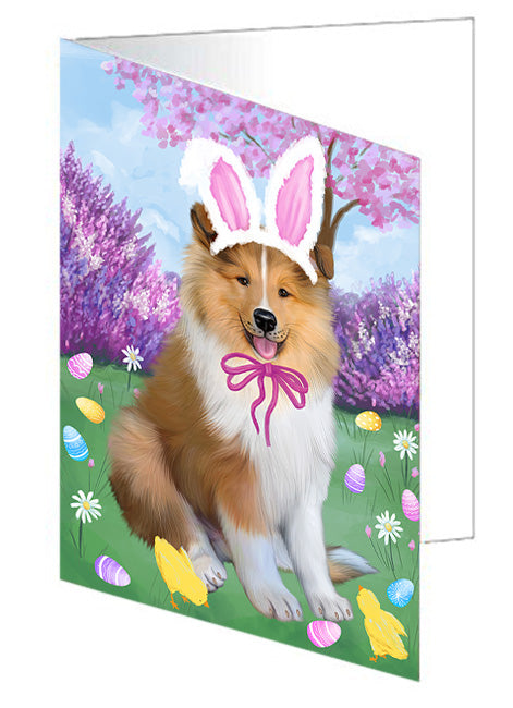 Easter Holiday Rough Collie Dog Handmade Artwork Assorted Pets Greeting Cards and Note Cards with Envelopes for All Occasions and Holiday Seasons GCD76301