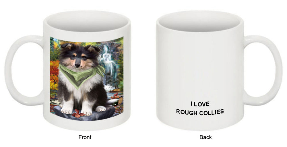 Scenic Waterfall Rough Collie Dog Coffee Mug MUG50079