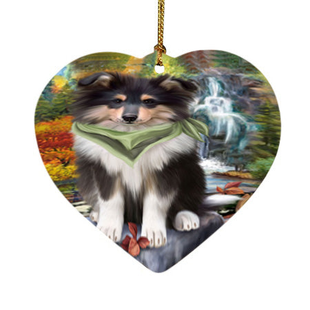 Scenic Waterfall Rough Collie Dog Heart Christmas Ornament HPOR54809