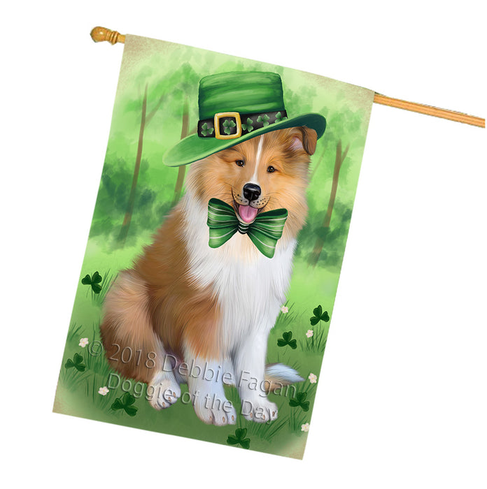St. Patricks Day Irish Portrait Rough Collie Dog House Flag FLG65057