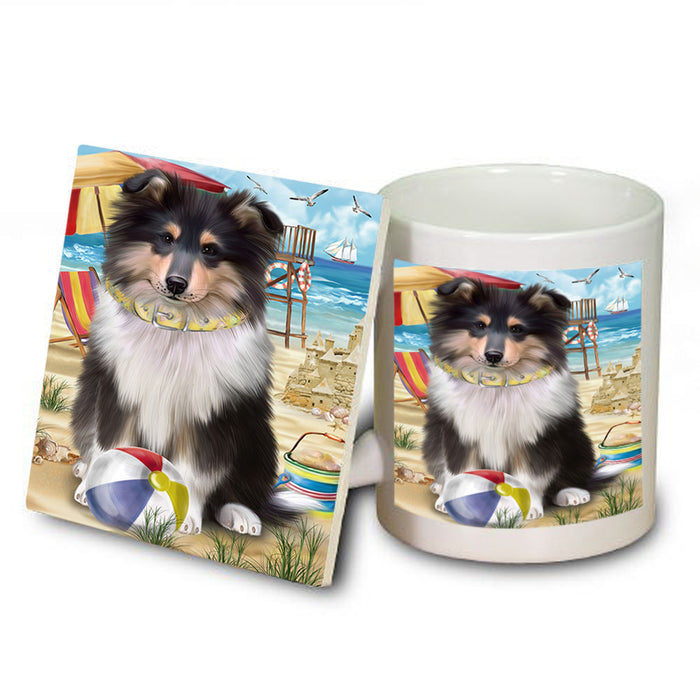 Pet Friendly Beach Rough Collie Dog Mug and Coaster Set MUC54176