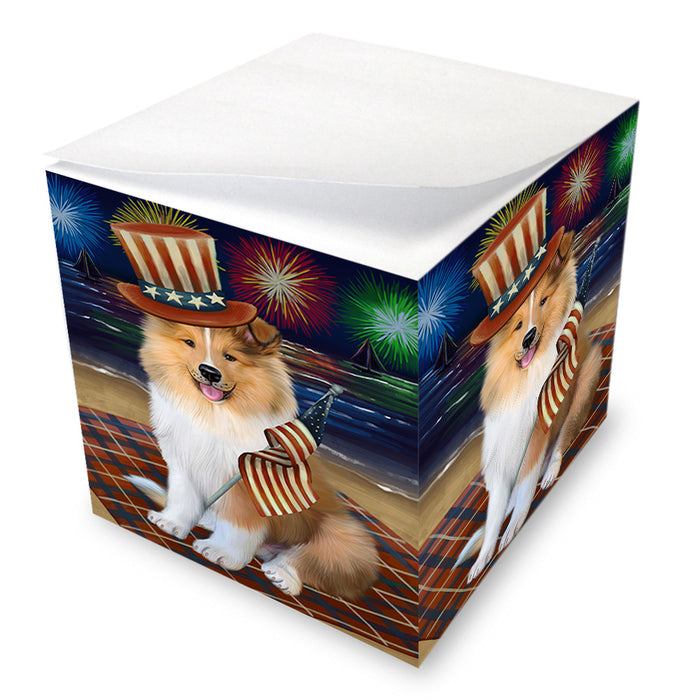 4th of July Independence Day Firework Rough Collie Dog Note Cube NOC54964