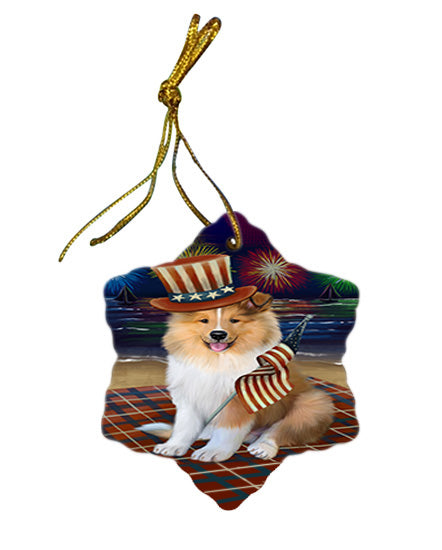 4th of July Independence Day Firework Rough Collie Dog Star Porcelain Ornament SPOR57248