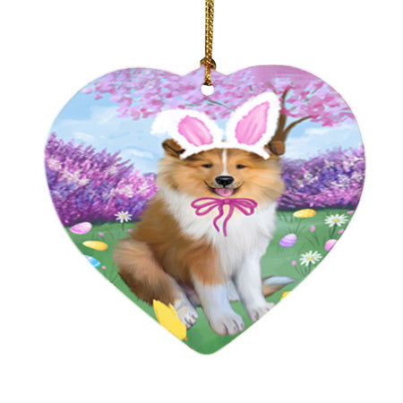 Easter Holiday Rough Collie Dog Heart Christmas Ornament HPOR57330