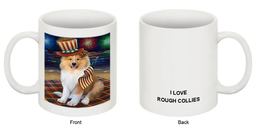 4th of July Independence Day Firework Rough Collie Dog Coffee Mug MUG52245