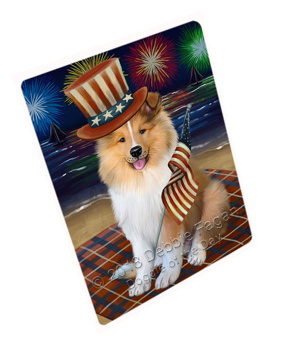 4th of July Independence Day Firework Rough Collie Dog Large Refrigerator / Dishwasher Magnet RMAG104118
