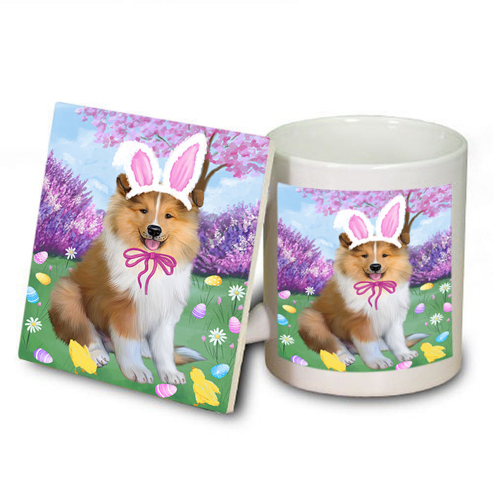 Easter Holiday Rough Collie Dog Mug and Coaster Set MUC56921