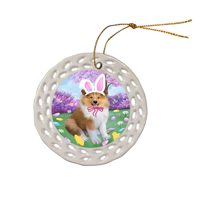 Easter Holiday Rough Collie Dog Ceramic Doily Ornament DPOR57330