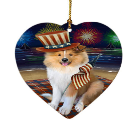4th of July Independence Day Firework Rough Collie Dog Heart Christmas Ornament HPOR57248
