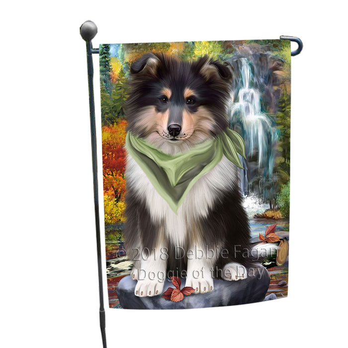 Scenic Waterfall Rough Collie Dog Garden Flag GFLG54871