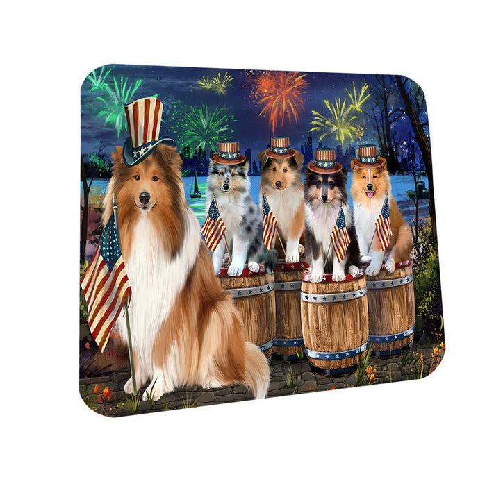 4th of July Independence Day Firework Rough Collies Dog Coasters Set of 4 CST54071