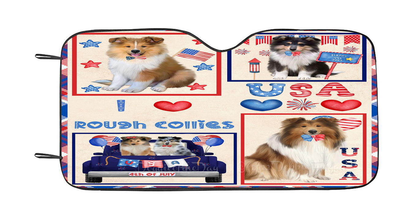 4th of July Independence Day I Love USA Rough Collie Dogs Car Sun Shade Cover Curtain