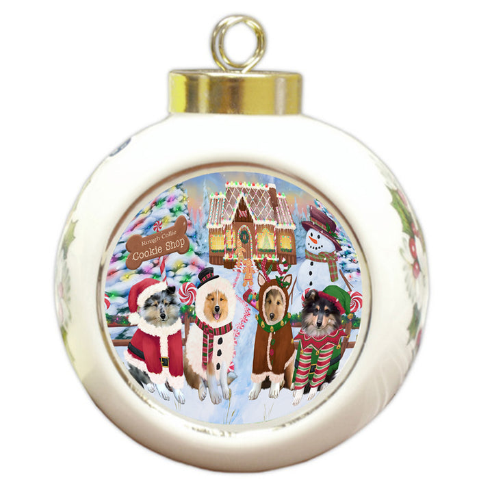 Holiday Gingerbread Cookie Shop Rough Collies Dog Round Ball Christmas Ornament RBPOR56968