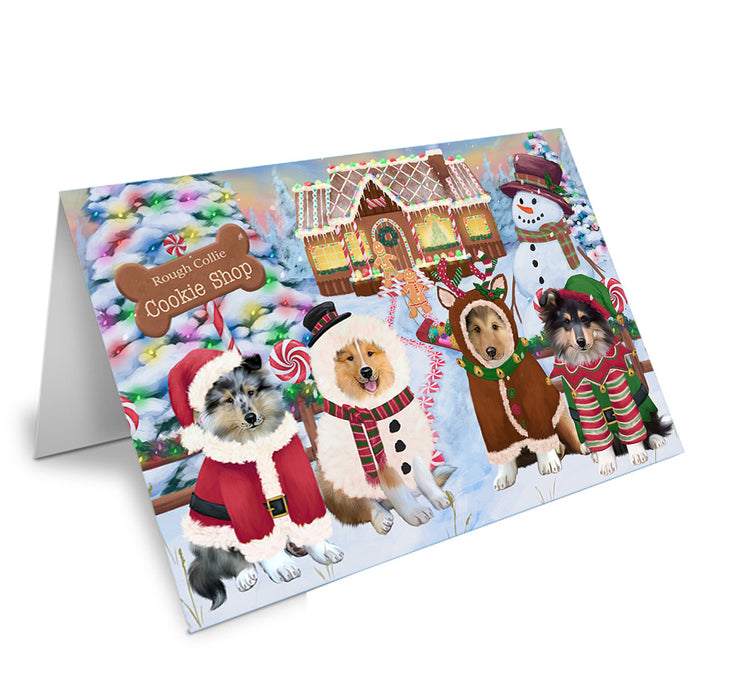 Holiday Gingerbread Cookie Shop Rough Collies Dog Handmade Artwork Assorted Pets Greeting Cards and Note Cards with Envelopes for All Occasions and Holiday Seasons GCD74351