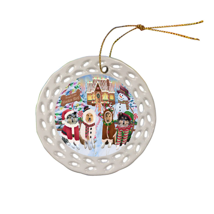 Holiday Gingerbread Cookie Shop Rough Collies Dog Ceramic Doily Ornament DPOR56968