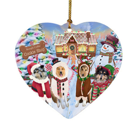 Holiday Gingerbread Cookie Shop Rough Collies Dog Heart Christmas Ornament HPOR56968