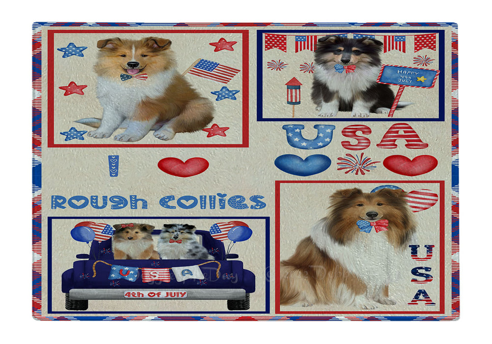 4th of July Independence Day I Love USA Rough Collie Dogs Cutting Board - For Kitchen - Scratch & Stain Resistant - Designed To Stay In Place - Easy To Clean By Hand - Perfect for Chopping Meats, Vegetables