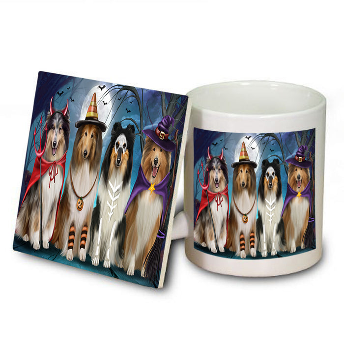 Happy Halloween Trick or Treat Rough Collies Dog Mug and Coaster Set MUC54476
