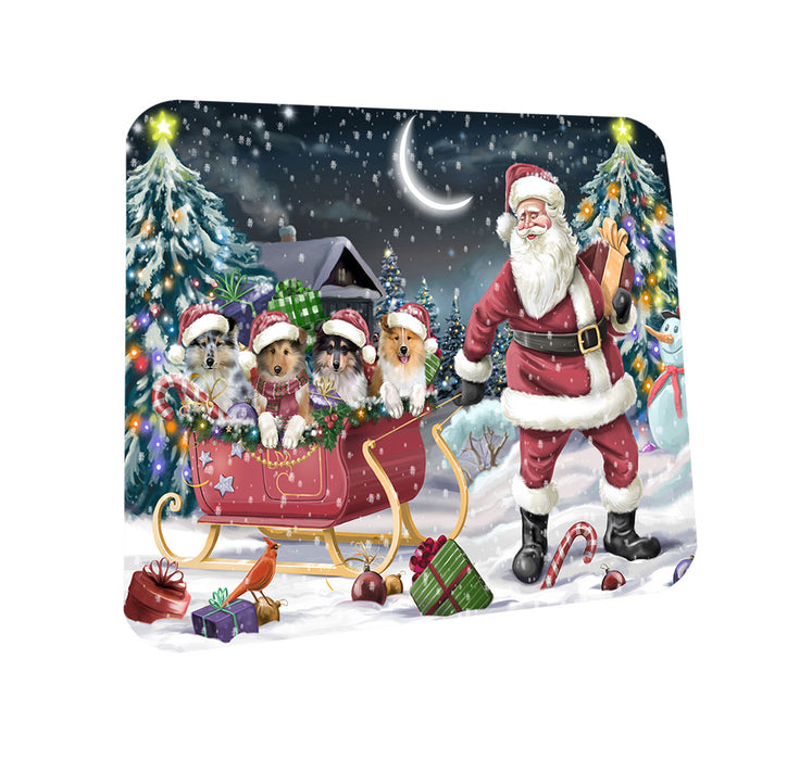 Santa Sled Christmas Happy Holidays Rough Collies Dog Coasters Set of 4 CST54337