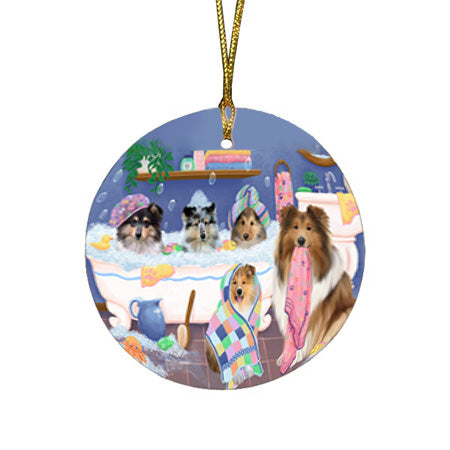 Rub A Dub Dogs In A Tub Rough Collies Dog Round Flat Christmas Ornament RFPOR57171