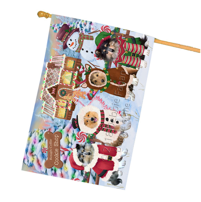 Holiday Gingerbread Cookie Shop Rough Collies Dog House Flag FLG57296