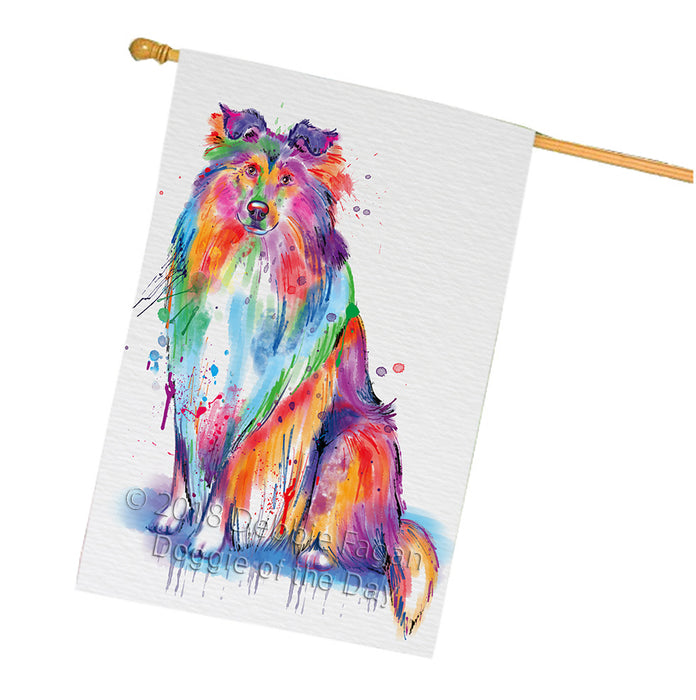 Watercolor Rough Collie Dog House Flag FLG65122