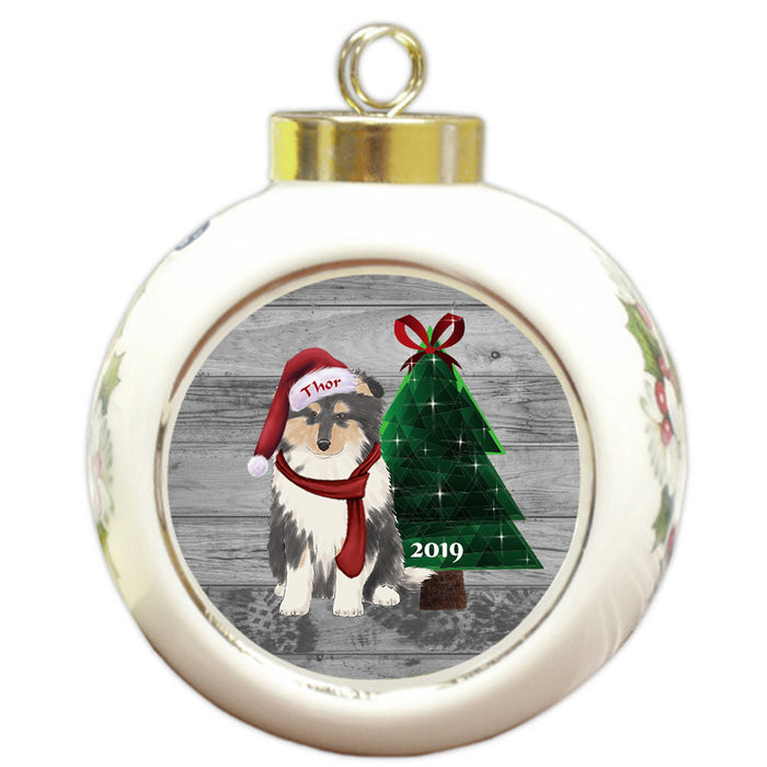Custom Personalized Rough Collie Dog Glassy Classy Christmas Round Ball Ornament