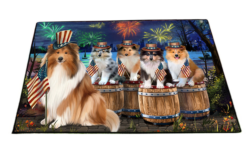 4th of July Independence Day Firework Rough Collies Dog Floormat FLMS54374