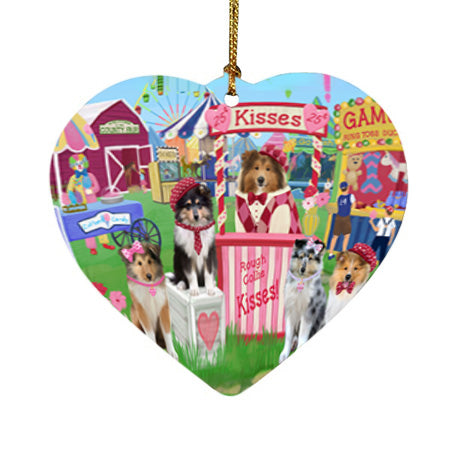 Carnival Kissing Booth Rough Collies Dog Heart Christmas Ornament HPOR56275