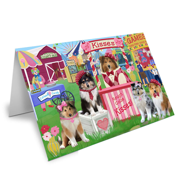 Carnival Kissing Booth Rough Collies Dog Handmade Artwork Assorted Pets Greeting Cards and Note Cards with Envelopes for All Occasions and Holiday Seasons GCD72272