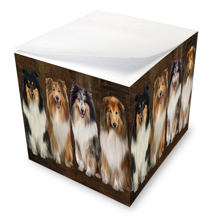 Rustic 4 Rough Collies Dog Note Cube NOC56011
