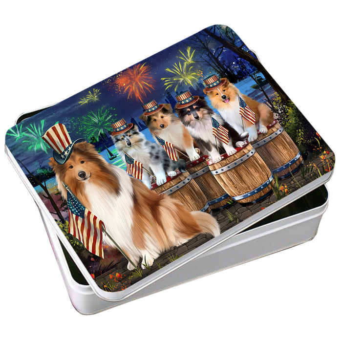 4th of July Independence Day Firework Rough Collies Dog Photo Storage Tin PITN54056
