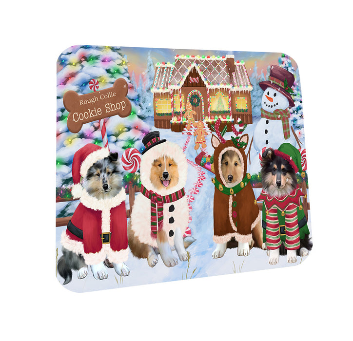 Holiday Gingerbread Cookie Shop Rough Collies Dog Coasters Set of 4 CST56570