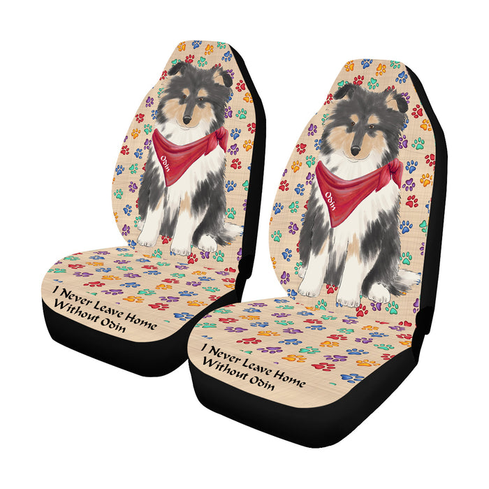 Personalized I Never Leave Home Paw Print Rough Collie Dogs Pet Front Car Seat Cover (Set of 2)