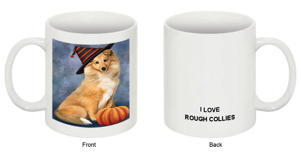 Happy Halloween Rough Collie Dog Wearing Witch Hat with Pumpkin Coffee Mug MUG50307