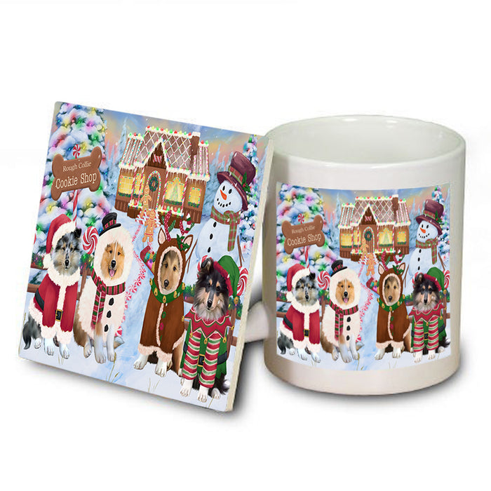 Holiday Gingerbread Cookie Shop Rough Collies Dog Mug and Coaster Set MUC56604