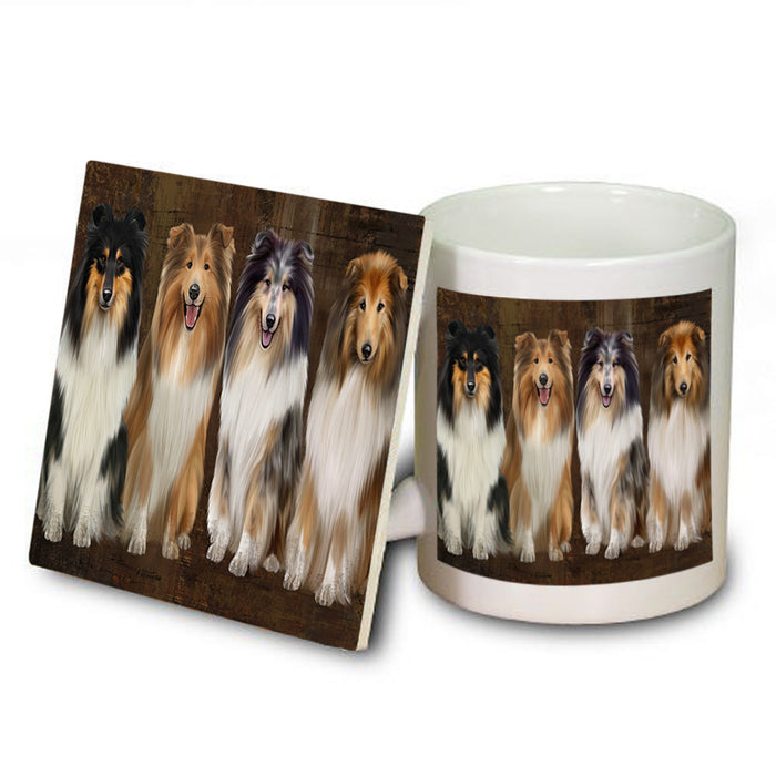 Rustic 4 Rough Collies Dog Mug and Coaster Set MUC54357