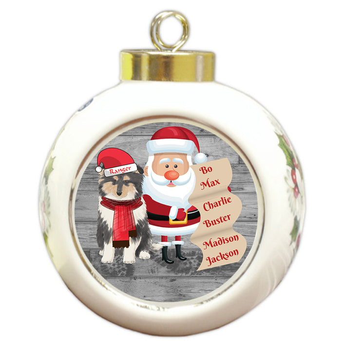 Custom Personalized Santa with Rough Collie Dog Christmas Round Ball Ornament