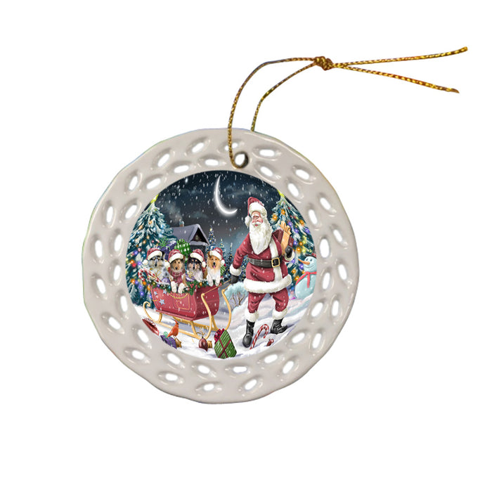 Santa Sled Christmas Happy Holidays Rough Collies Dog Ceramic Doily Ornament DPOR54379