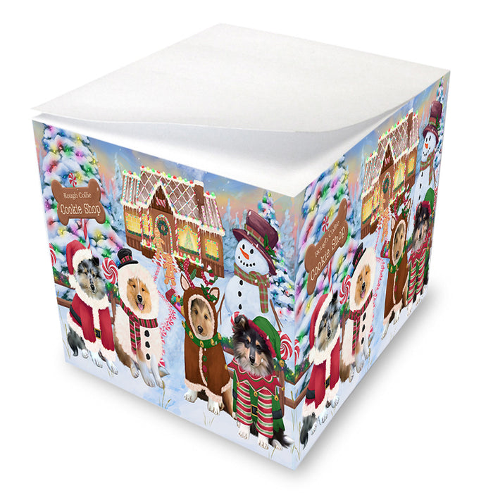 Holiday Gingerbread Cookie Shop Rough Collies Dog Note Cube NOC54684