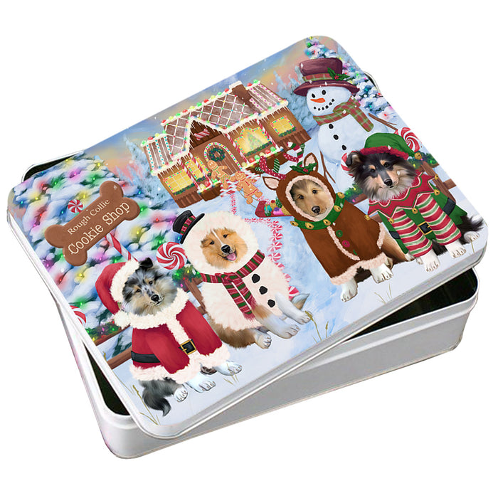 Holiday Gingerbread Cookie Shop Rough Collies Dog Photo Storage Tin PITN56555