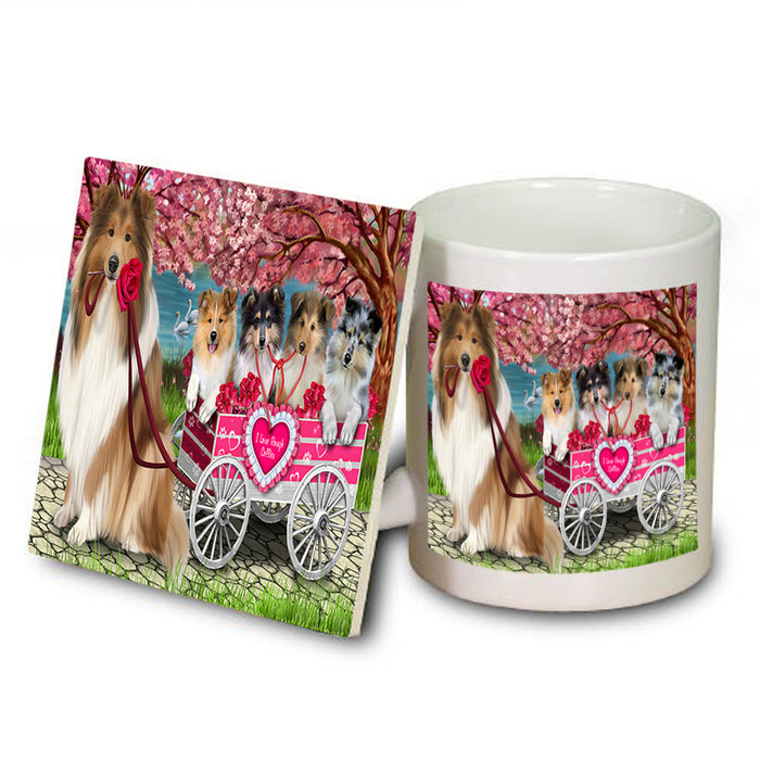 I Love Rough Collies Dog in a Cart Mug and Coaster Set MUC54203