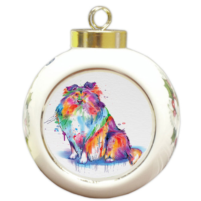 Watercolor Rough Collie Dog Round Ball Christmas Ornament RBPOR58225