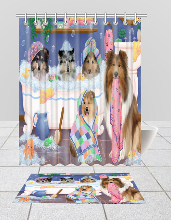 Rub A Dub Dogs In A Tub Rough Collie Dogs Bath Mat and Shower Curtain Combo