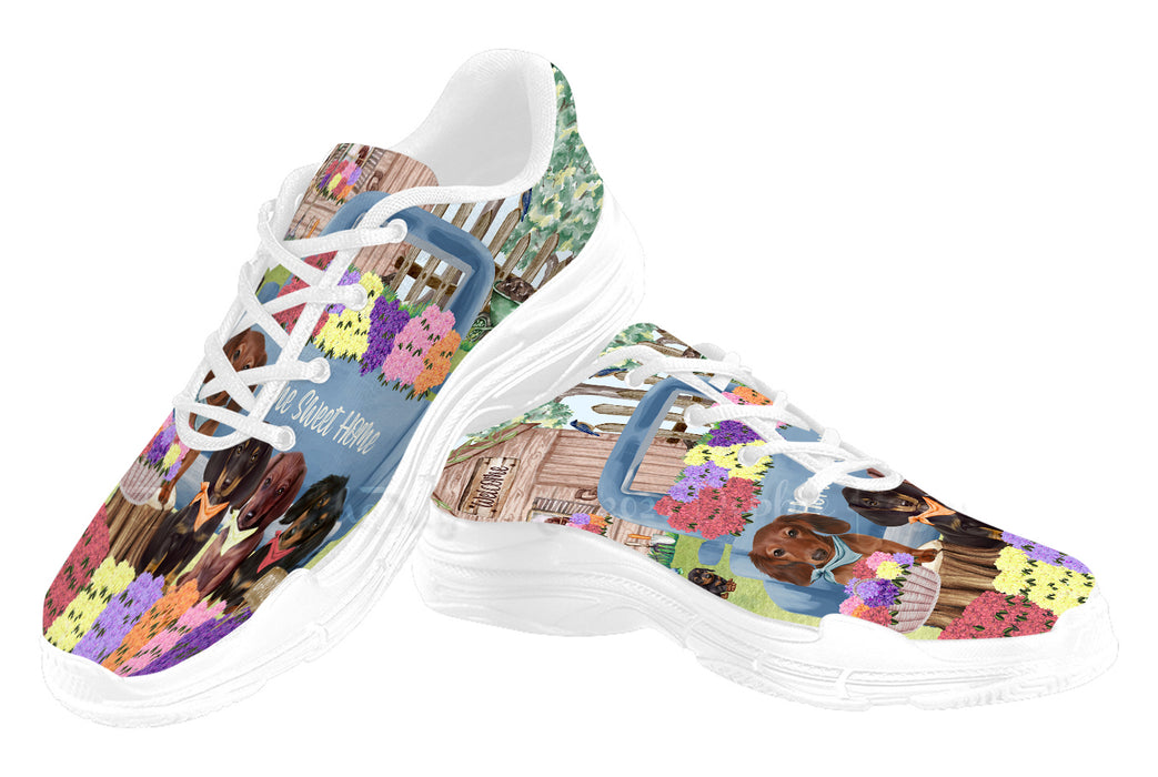 Rhododendron Home Sweet Home Garden Blue Truck Dachshund Dog Women's Running Shoes