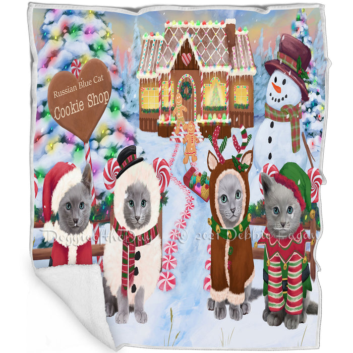 Holiday Gingerbread Cookie Shop Russian Blue Cats Blanket BLNKT128937