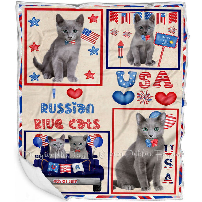 4th of July Independence Day I Love USA Russian Blue Cats Blanket BLNKT143535