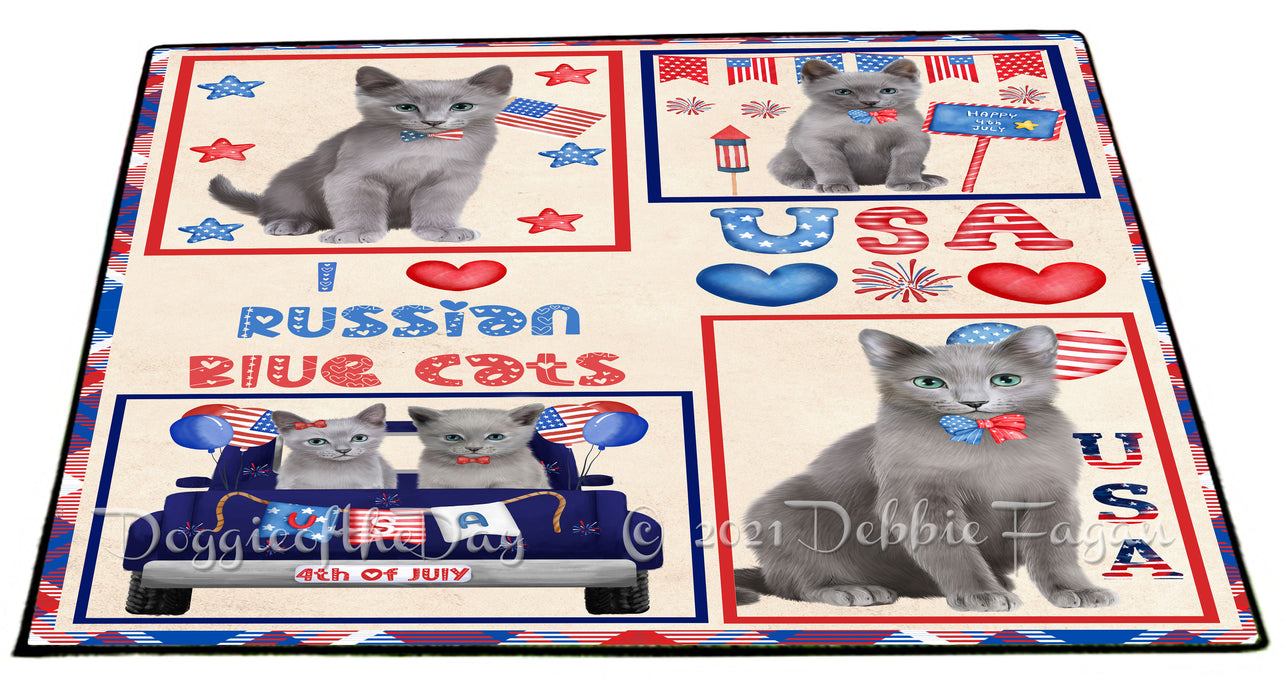 4th of July Independence Day I Love USA Russian Blue Cats Floormat FLMS56302 Floormat FLMS56302