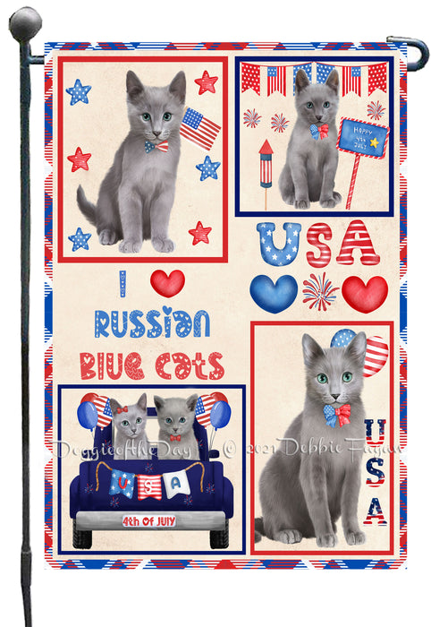 4th of July Independence Day I Love USA Russian Blue Cats Garden Flag GFLG66932