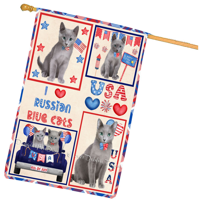 4th of July Independence Day I Love USA Russian Blue Cats House flag FLG66988